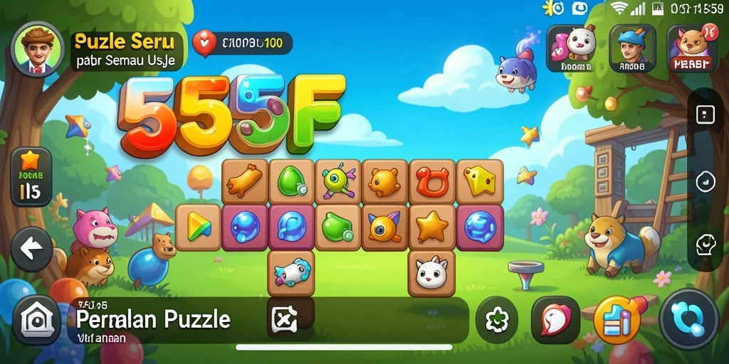 Tampilan gameplay menantang dari 555F yang penuh warna.