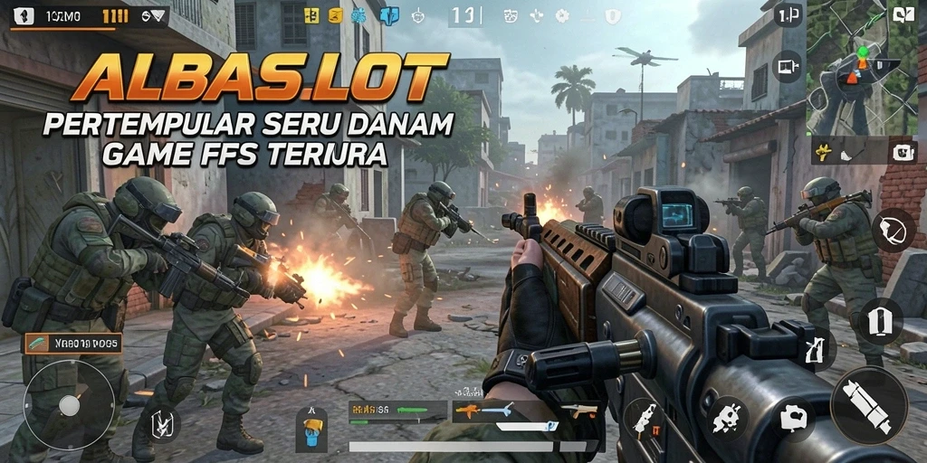 Tampilan gameplay ALBASLOT yang mendebarkan dalam aksi FPS.