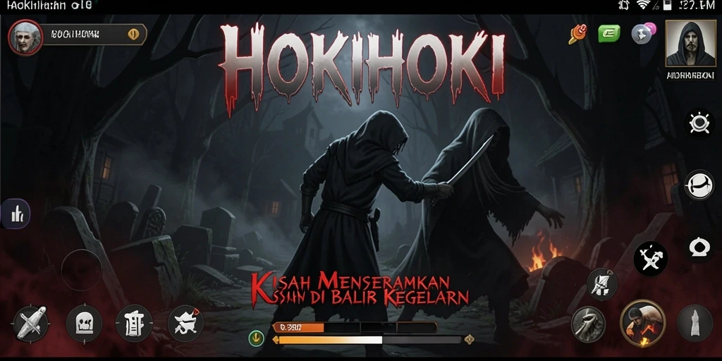 Tampilan gameplay HOKIHOKI yang menegangkan dan atmosfer mencekam.