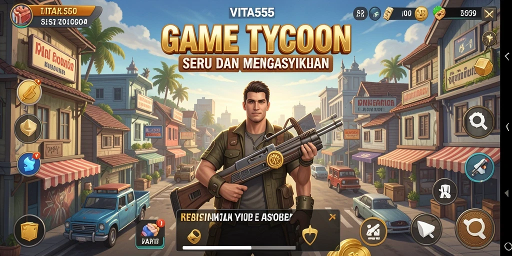 Screenshot gameplay VITA555 menampilkan keseruan mengelola bisnis Tycoon.