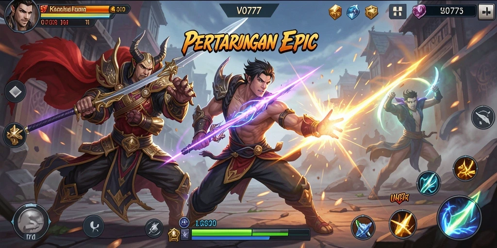Screenshot VO777 menunjukkan aksi pertarungan yang intens dan karakter-karakter menawan.